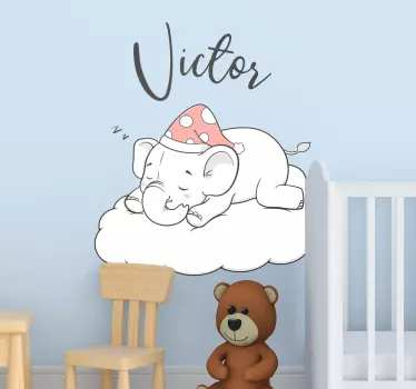 Elephant in the clouds with name wall sticker - TenStickers