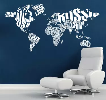 Adesivo de parede mapa mundo com nomes de países - TenStickers