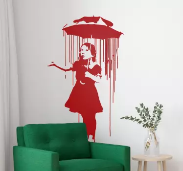 Banksy girl with umbrella wall art sticker - TenStickers