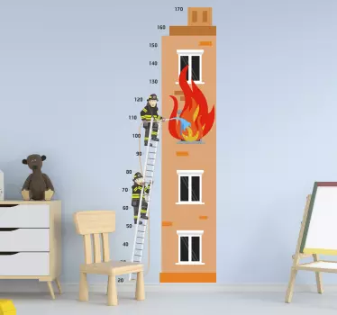 Sticker Chambre Enfant Toise Pompiers - TenStickers