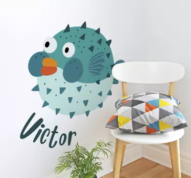 Amazing puffer fish wall sticker with name - TenStickers
