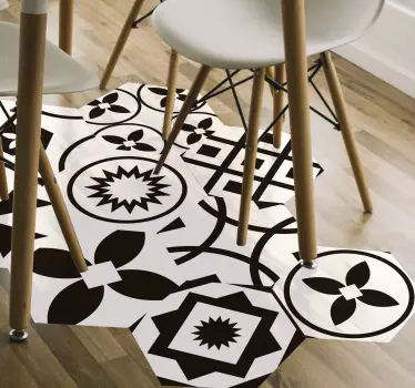 Black and white hexagons floor decal - TenStickers