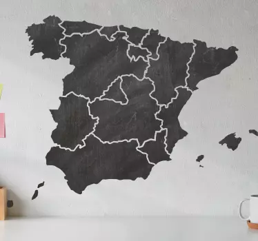 Vinilo pizarra negra mapa comunidades España - TenVinilo
