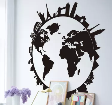 Muurdecoratie stickers wereldbol met gebouwen - TenStickers