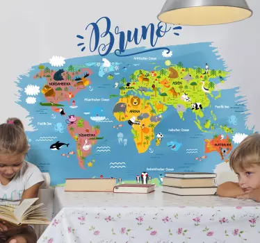 Weltkarte Wandtattoo Kinder personalisiert - TenStickers