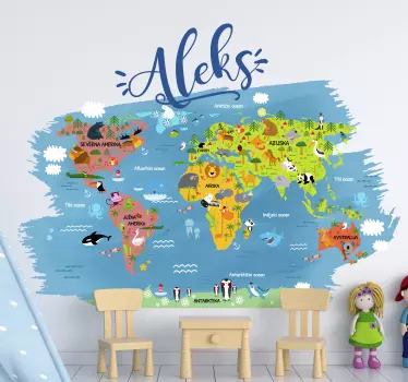 Zemljevid živalskega sveta z imenom v slovaškem stenskem dekorju - TenStickers