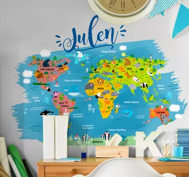 Mapamundi Mundo feliz - Ocre (*‿*), Vinilos infantiles decorativos para  niños