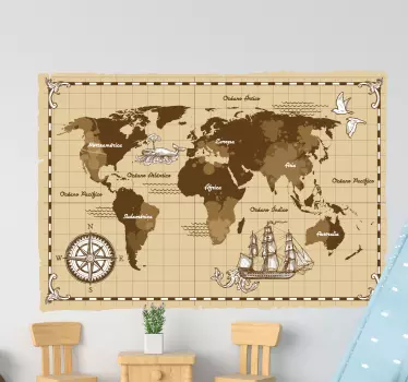 Vinilo mapamundi planisferio vintage - TenVinilo