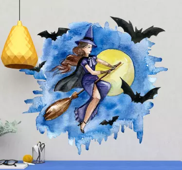 Sticker Halloween aquarelle sorcière - TenStickers