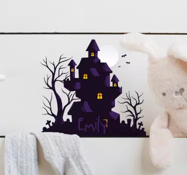 Haunted house with name halloween sticker - TenStickers