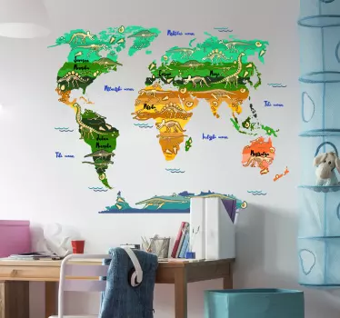 Dinozavri s slovensko ime svetovni zemljevid nalepka - TenStickers