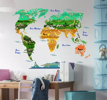 Stickers muraux Carte du monde dinosaure - TenStickers