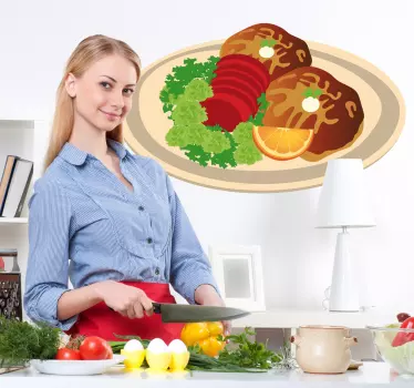 Sticker cuisine assiette viande - TenStickers