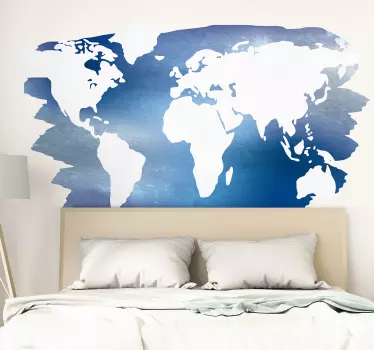 Blue watercolor world Map sticker - TenStickers