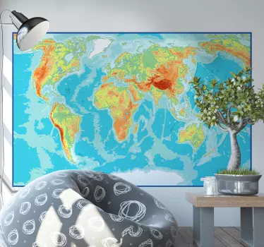 Harta fizica harta lumii harta autocolant - TenStickers