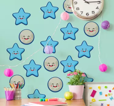 çocuklar mavi yıldızlar uzay duvar sticker - TenStickers