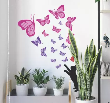 Cat hunting Butterflies wall sticker - TenStickers