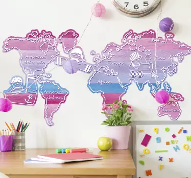 Akvarelni zemljevid sveta stenska nalepka - TenStickers