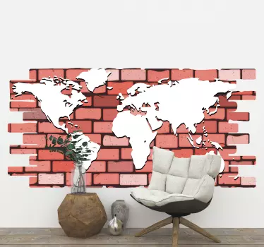 Brick  world map wall sticker - TenStickers