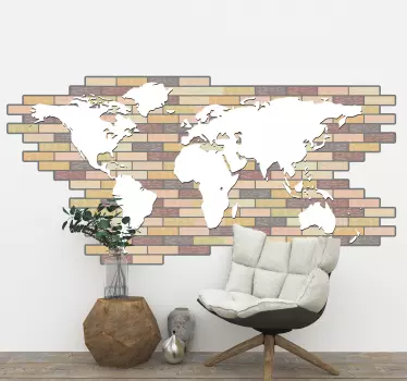 Brick texture world map wall sticker - TenStickers