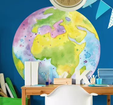 Akvarel mapa světa nástěnná samolepka na mapu - TenStickers