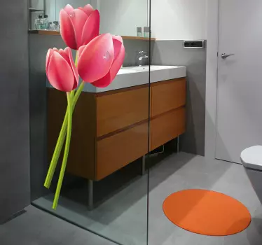 Vinilo para mampara de ducha Diseño de tulipanes monocolor con ho