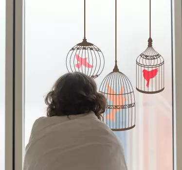 Birds in cage bird wall sticker - TenStickers