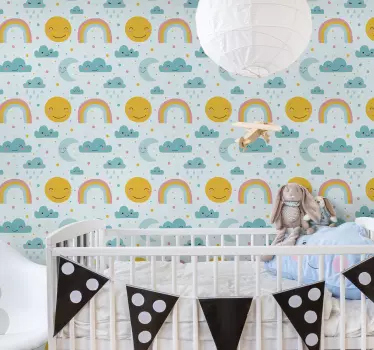 Happy cloud and sun nursery wallpaper - TenStickers