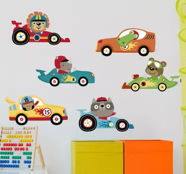 Small cars with animals sticker - TenStickers