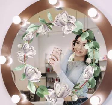 Autocolant cu oglindă cu flori albe - TenStickers