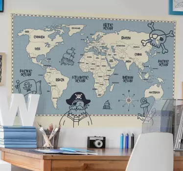 Pirate world map world map wall sticker - TenStickers