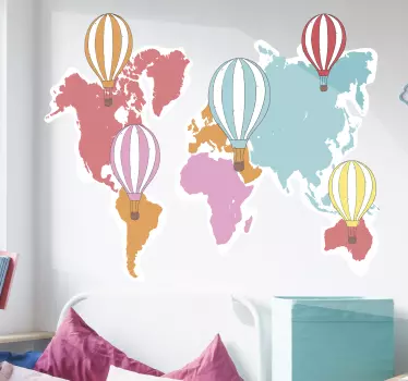stickers carte du monde avec des ballons - TenStickers