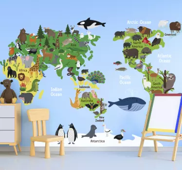 Australian Kids Animal World Map Location decal - TenStickers
