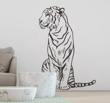 Vinilo pared de animal tigre tranquilo sentado - TenVinilo