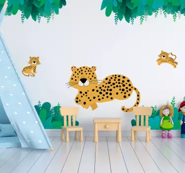 Leopard mom and babies wild animal decal - TenStickers