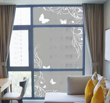Vinilo de ventana translúcido decoración con mariposas - TenVinilo