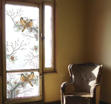 Vinilo para ventana de ramas con pájaros - TenVinilo