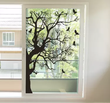 Vinilo para ventana de árbol con aves - TenVinilo
