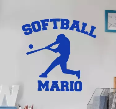 Softball player with name wall sticker - TenStickers
