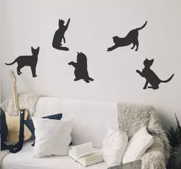 Vinilo pared silueta gatos en movimiento - TenVinilo
