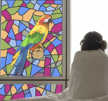 funny parrot stained glass window sticker - TenStickers