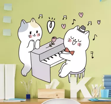 Mačka, ki igra klavirsko glasbeno stensko nalepko - TenStickers