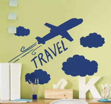 Plane with clouds  illustration sticker - TenStickers