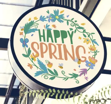 Happy spring crown with text floral sticker - TenStickers