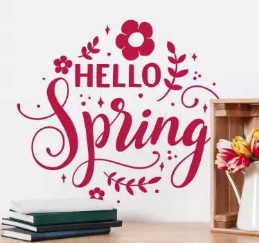 Hello spring floral wall sticker - TenStickers