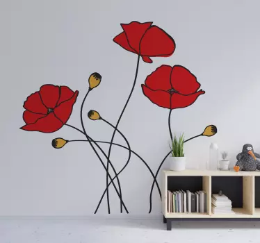 Wallpark Rouge Pavot Coquelicot Fleur Papillons et Libellules Stickers  Muraux Autocollants, Salon Chambre Maison DIY Décoratif Adhésif Stickers  Mural : : Bricolage