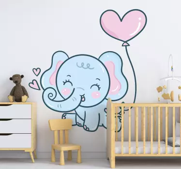 Otroški slon s srčki otroška spalnica nalepka - TenStickers