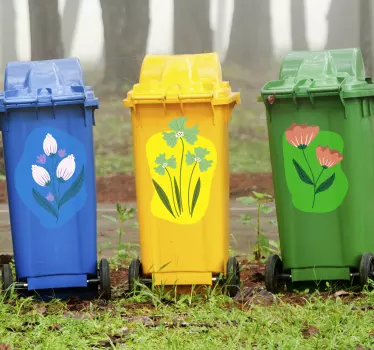 Afvalbak met bloemen zelfklevende sticker - TenStickers