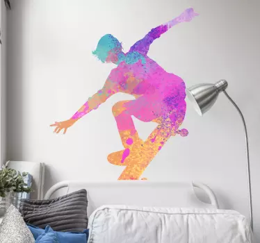 Sticker mural Silhouette de skateur coloré - TenStickers