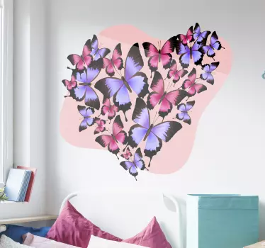 Autocolante decorativo do amor coração de borboletas - TenStickers